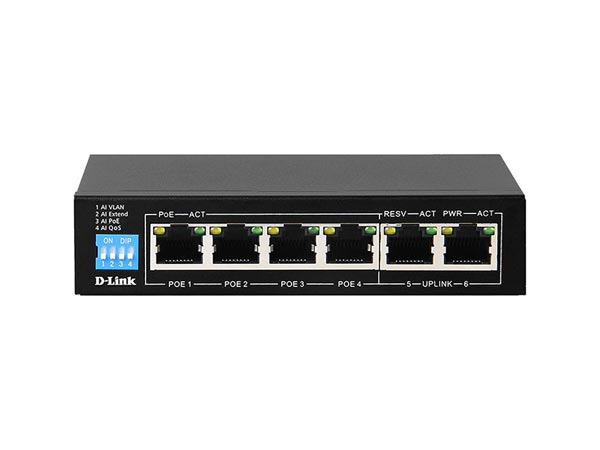 سوئیچ گیگابیتی 6 پورت POE دی لینک مدل DGS-F1006P-E